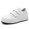 Men's White Leather Velcro Sneakers, Thick Sole, Round Toe, 8CM Height Boost, Small Sizes.