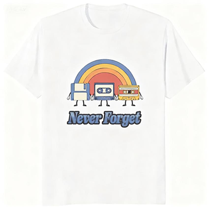 Nikdy nezapomeňte audiokazeta Vtipné tričko Ležérní móda Streetwear Dámské tričko Krátký rukáv Vintage Dámské tričko