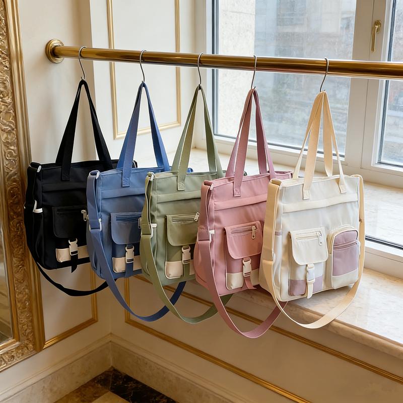 Elegante Bolso de Mano de Nailon Chic para Mujer Bolso Tote Cruzado al Hombro Diseño Espacioso con Múltiples Bolsillos Ideal para Estudiante Trabajo Viajes