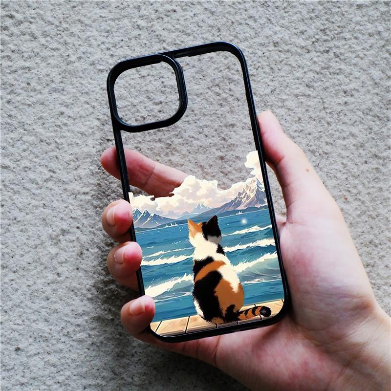 Luxury Scene Lovely Cat Case For IPhone 13 11 12 14 15 Pro Max 7 8 Plus XR XS Max Woman Cute Clear Back Cover Phone Accessories