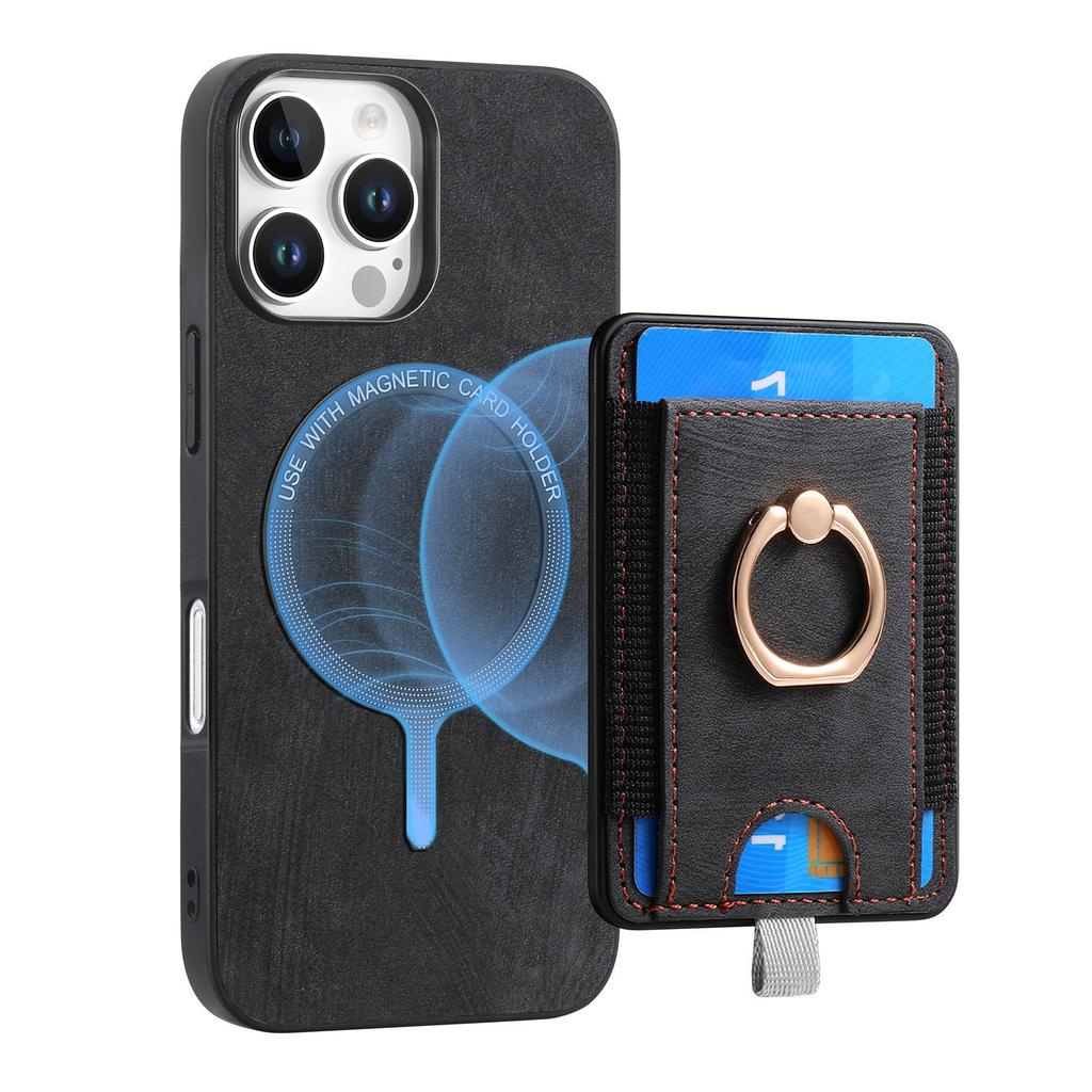 For iPhone 16 Pro Max Magnetic Case PU Leather Back Cover with Detachable Card Holder