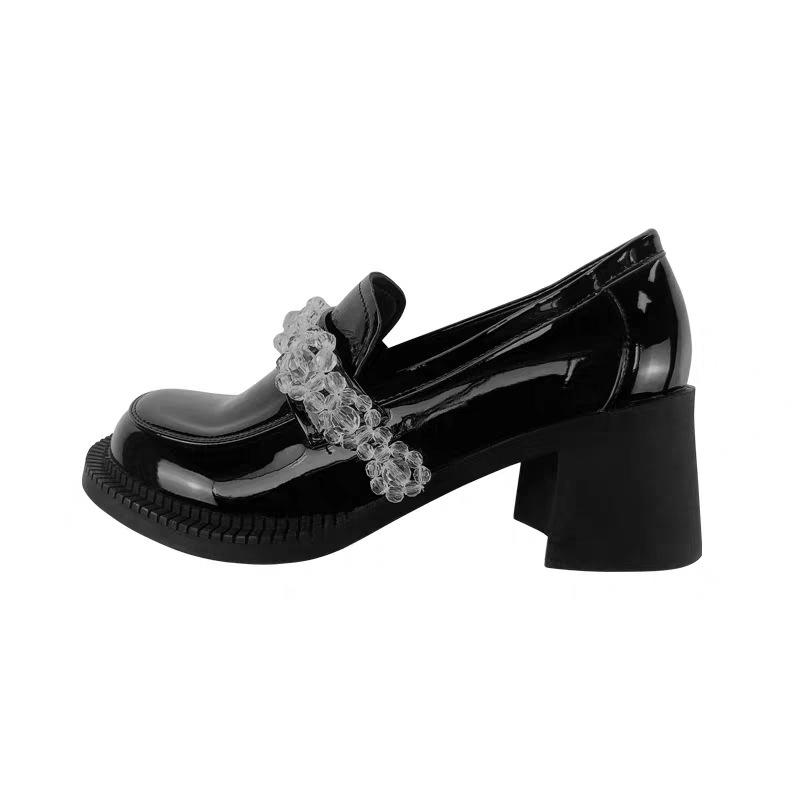 

Туфли Мэри Джейн на толстом каблуке в стиле ретро, женские 2024 года, туфли на высоком каблуке и платформе, британский стиль, мокасины с кристаллами, большие носки, маленькие кожаные туфли для женщин 34 чёрный