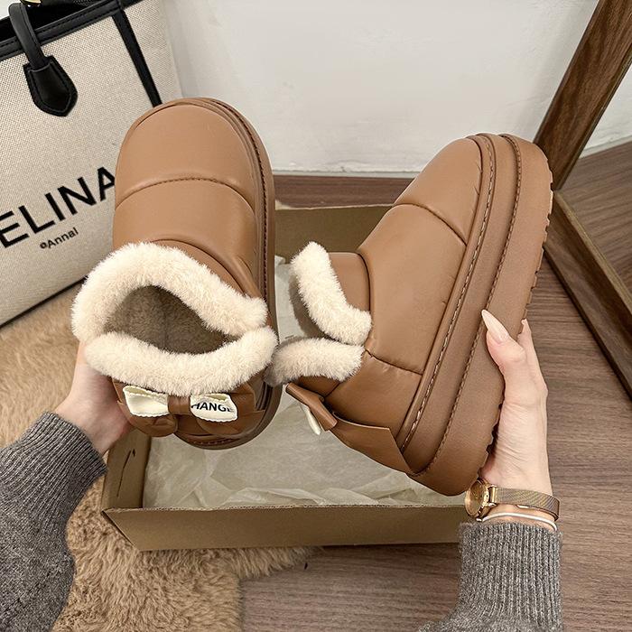 Women's leather waterproof lightweight height-enhancing thick sole winter warm fur one snow boots plush lined non-slip casual sports cotton boots