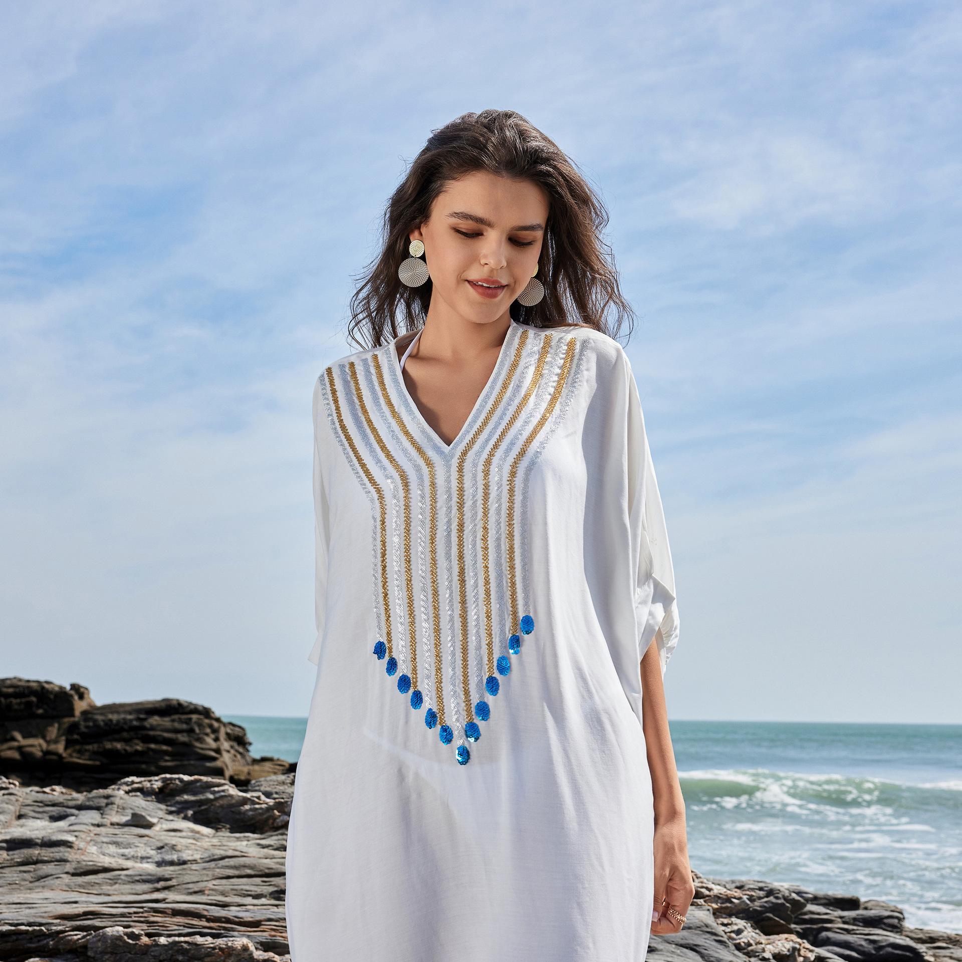 

Женская пляжная юбка с воротником-пуловером, бикини, купальник, кафтан, женское платье one size белый