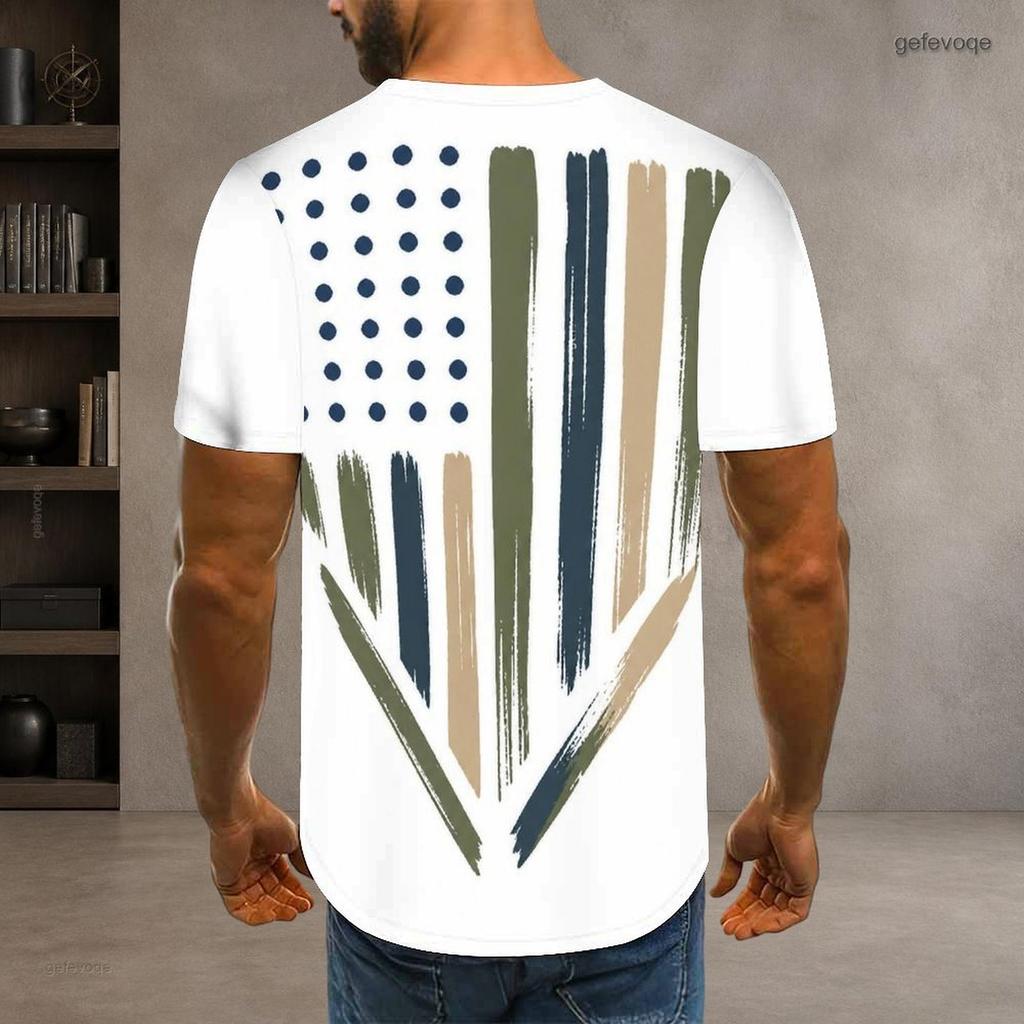 Men Plus Size Round Neck Short Sleeve American Flag Printed Casual T Shirt