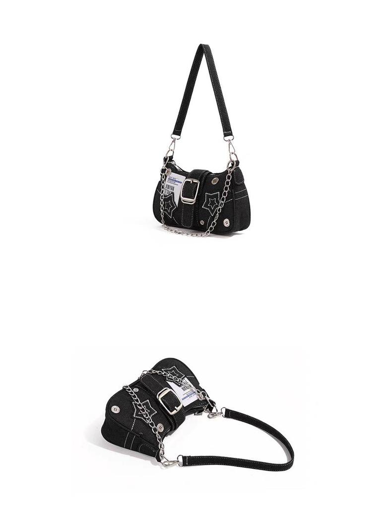 Hot Girl Denim Motorcycle-Style Shoulder Bag: Small, Versatile, Large Capacity Handbag for Women