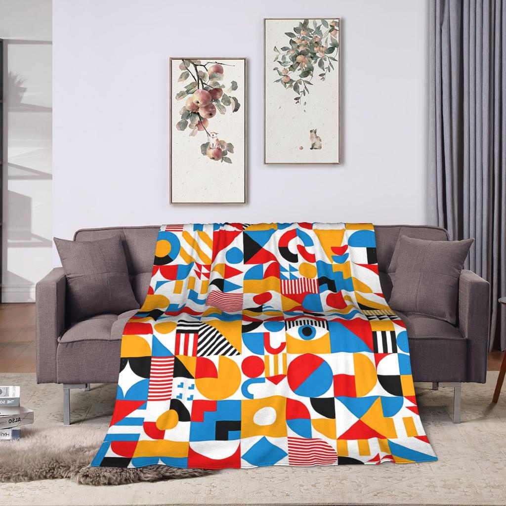 Bauhaus Modern Geometric Pattern Warm Blanket Airplane Plush Bedding Throws Aesthetic Couch Bed Flannel Bedspread Sofa Bed Cover