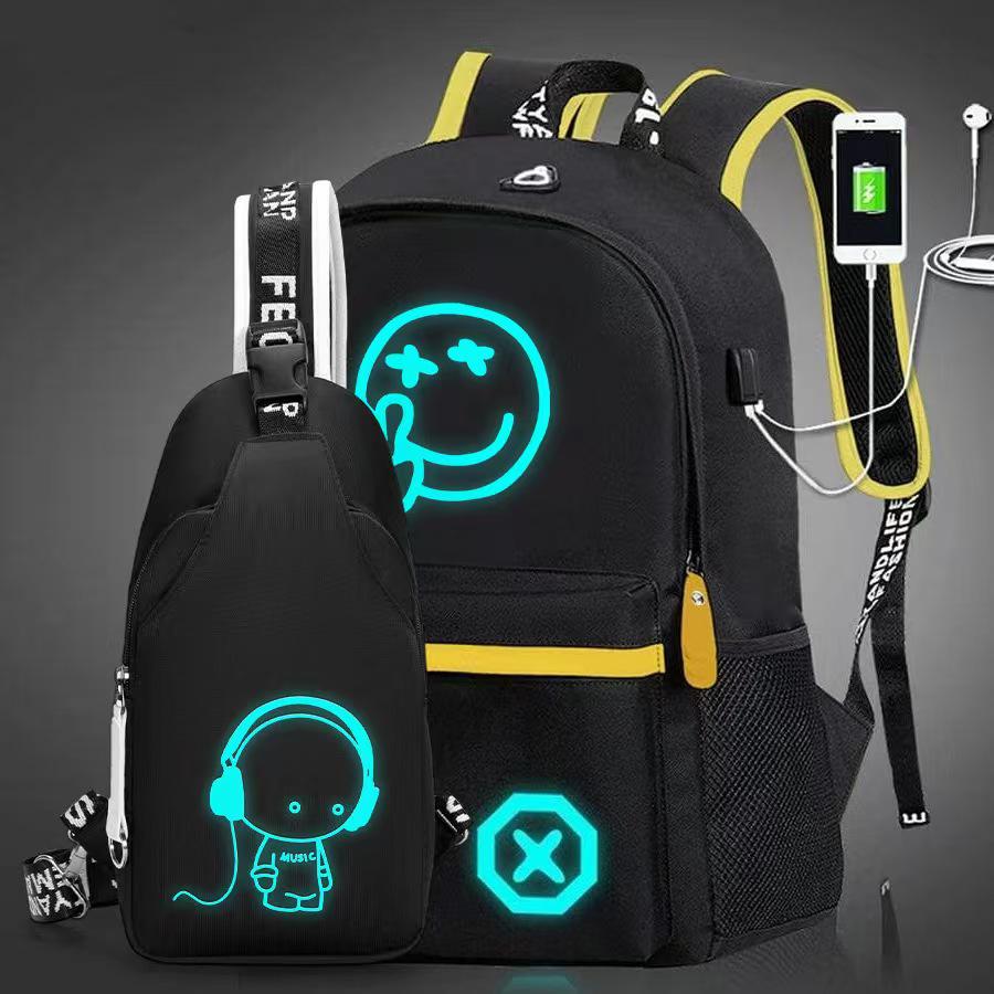 Leuchtender Rucksack aus Oxford-Gewebe mit Kopfhöreröffnung & USB für Studenten