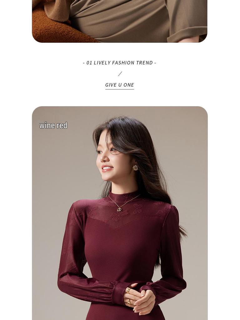 2025 Autumn Women's Slim Lace Modal Long Sleeve Base Layer Tee