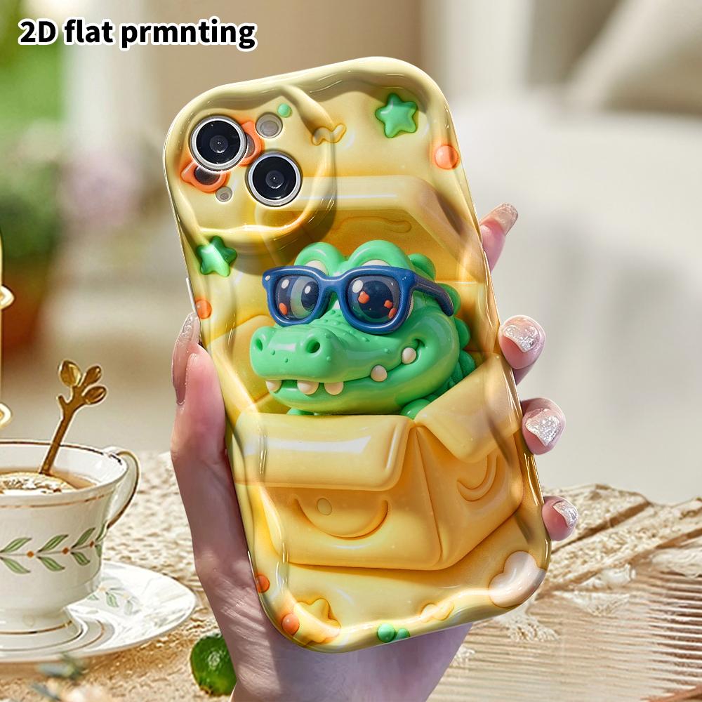 Phone Case: 2D flat design suitable for iPhone 18 17 16 15 14 13 Pro protective case, sunglasses little crocodile, perfect Christmas and Halloween hol