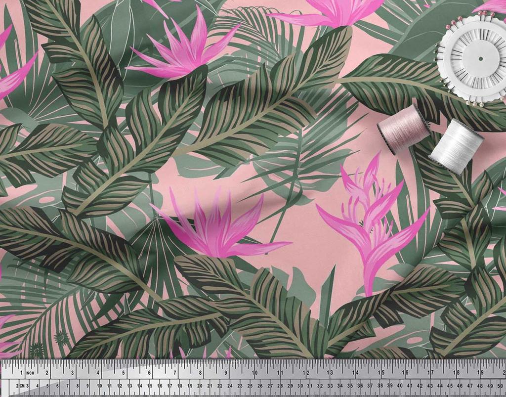 Soimoi Japan Crepe Satin Stoff Blomster & Blader Tropisk Stoff Prints etter meter 42 tommer