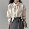 Korean-Style Scarf Collar Women's Long Sleeve Shirt - Spring/Autumn Loose-Fit French Top