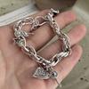 Bracelet Rétro 100% Argent Sterling Massif 925 pour Femmes Hommes Vintage Fait Main Motif Cœur Croix Vintage Cadeau d'Anniversaire