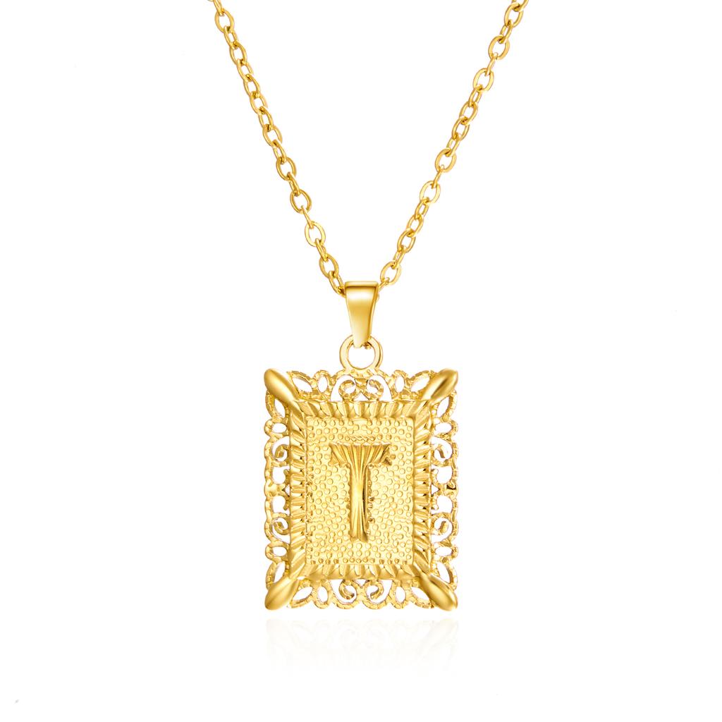 Exquisite Gold Color Initial Pendant Necklace for Women Men Stainless Steel Geometric Alphabet Necklace Friendship Jewelry