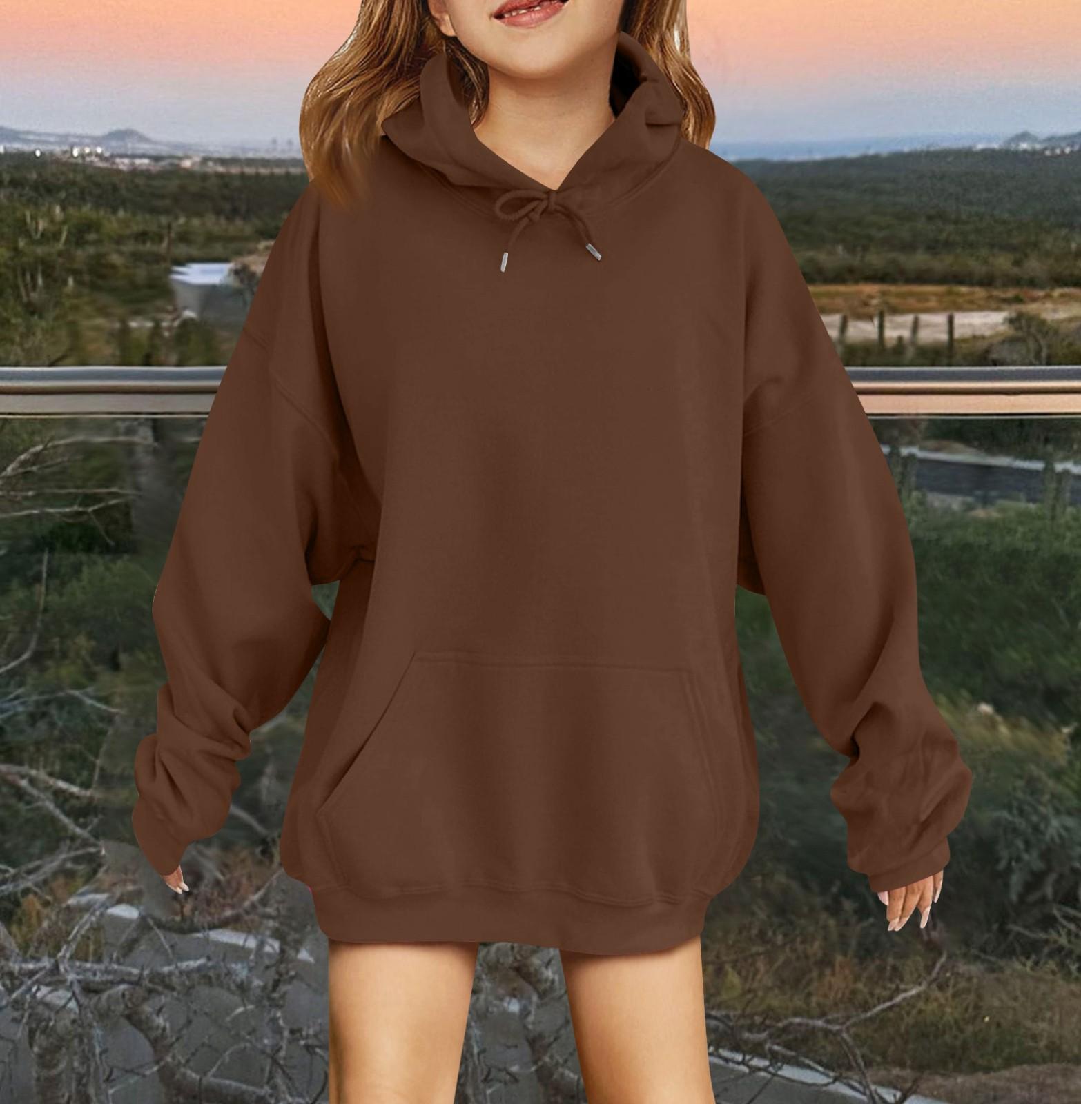 

Милые толстовки с капюшоном для девочек-подростков. Модные опрятные толстовки с капюшоном. Рубашки с длинным рукавом больших размеров. Одежда для девочек. 130 коричневый