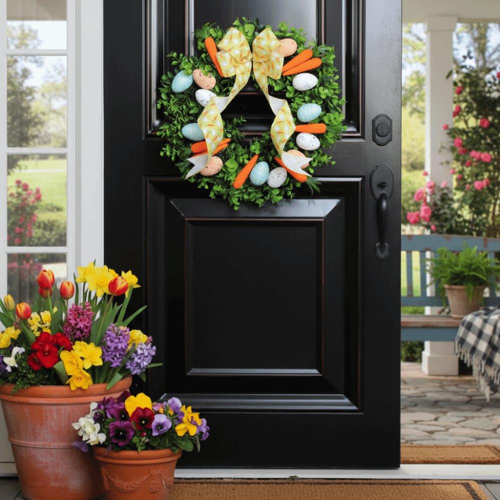 Colorful Eggs Easter Wreath Carrots Design Handmade Front Gate Wreath Vibrant Colors Decorative Artificial Flower Wreath