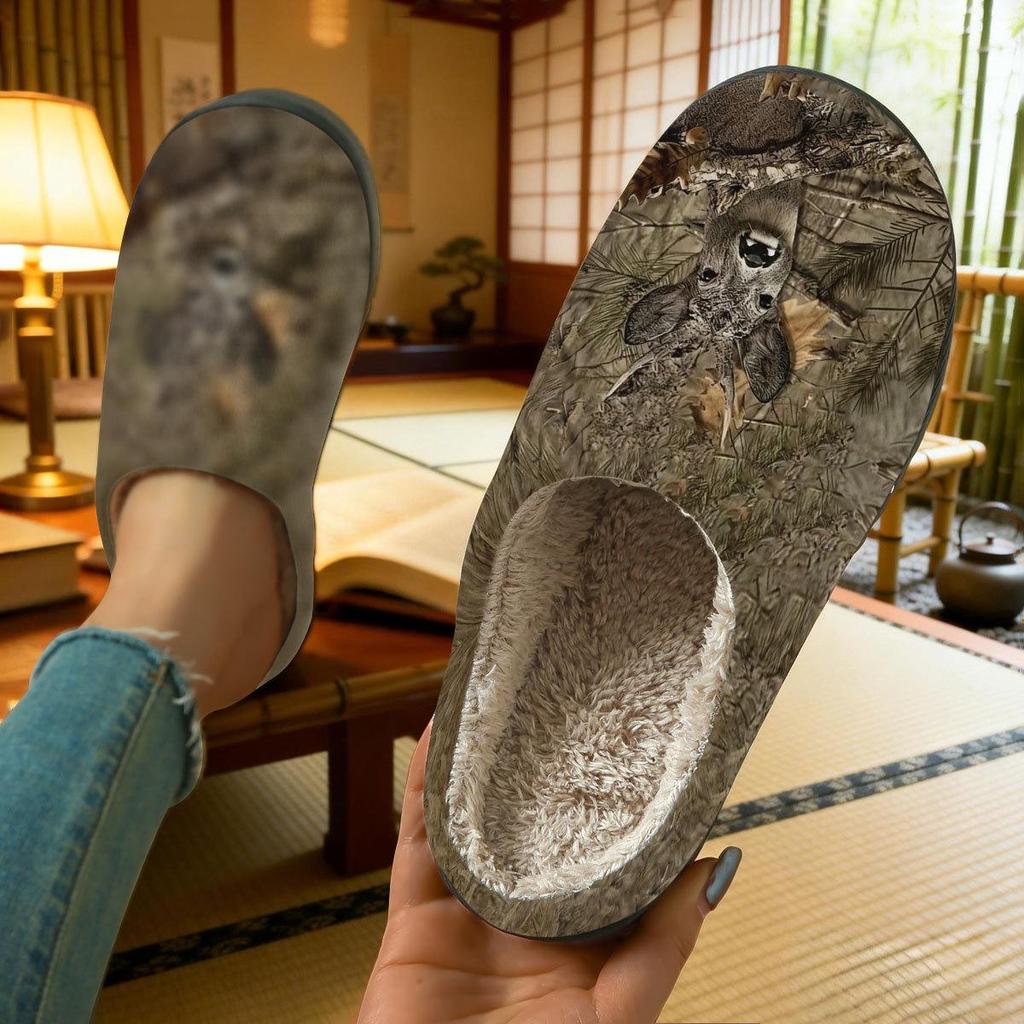 Men's and Women's Autumn Winter Warm Plush Cotton Slippers - Printed Design