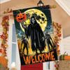 Welcome Autumn Halloween Skeleton Garden Flag - Double-Sided Polyester Outdoor Decoration with Horror Bat Pumpkin Design, No Electricity Needed
