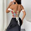 Tao Lina Vintage Print Corset Podkoszulek z Rybim Szkieletem: Damski top bandeau bez rękawów z pięknym tyłem na lato.