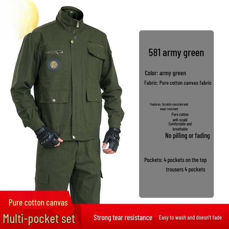 Men's Autumn Cotton Welder Anti-Scald Workwear Set - Wear-Resistant Labor Protection Suit/Pants