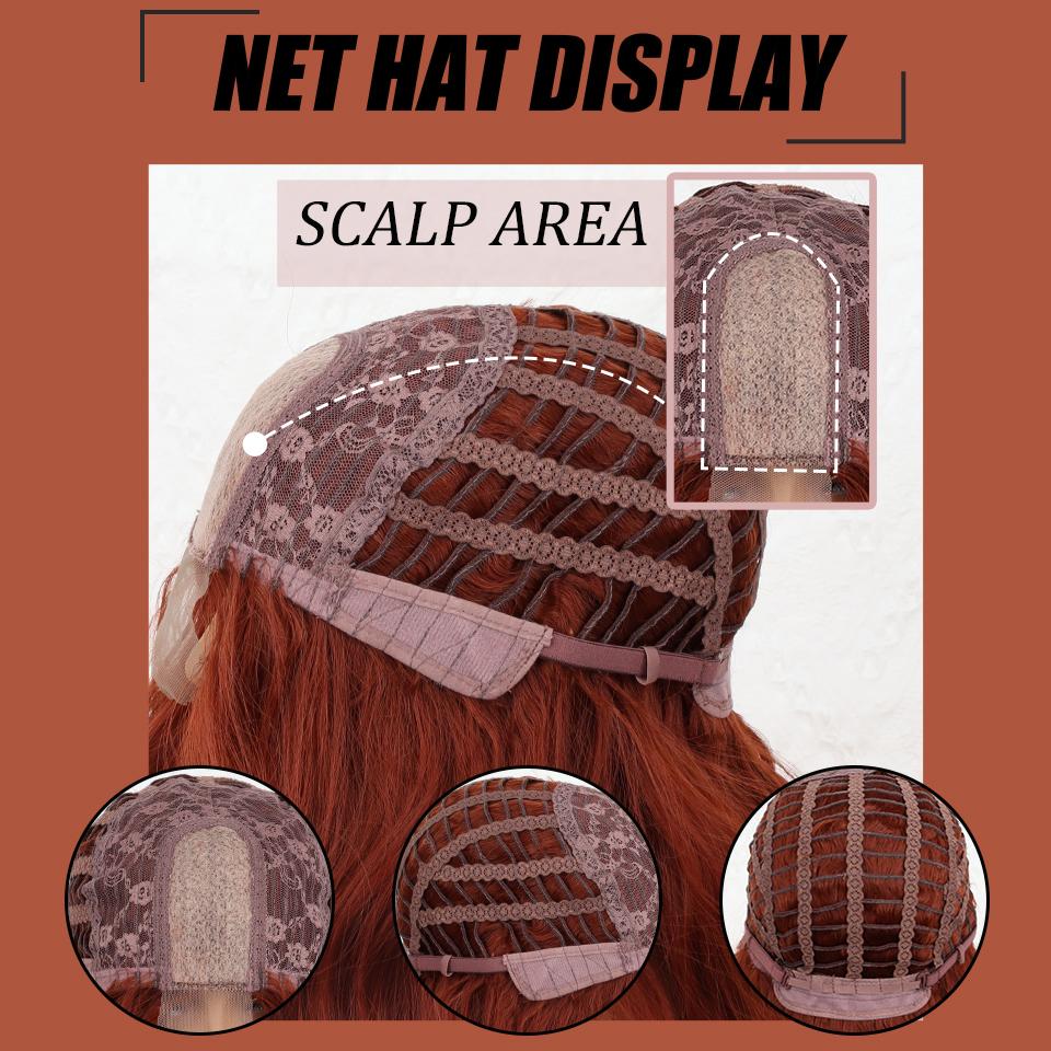 MISSQUEEN Red Brown Wig Long Wavy Wig Synthetic Wig Gold Red Wig High Temperature Fiber Suitable for Women's Daily Wear Party