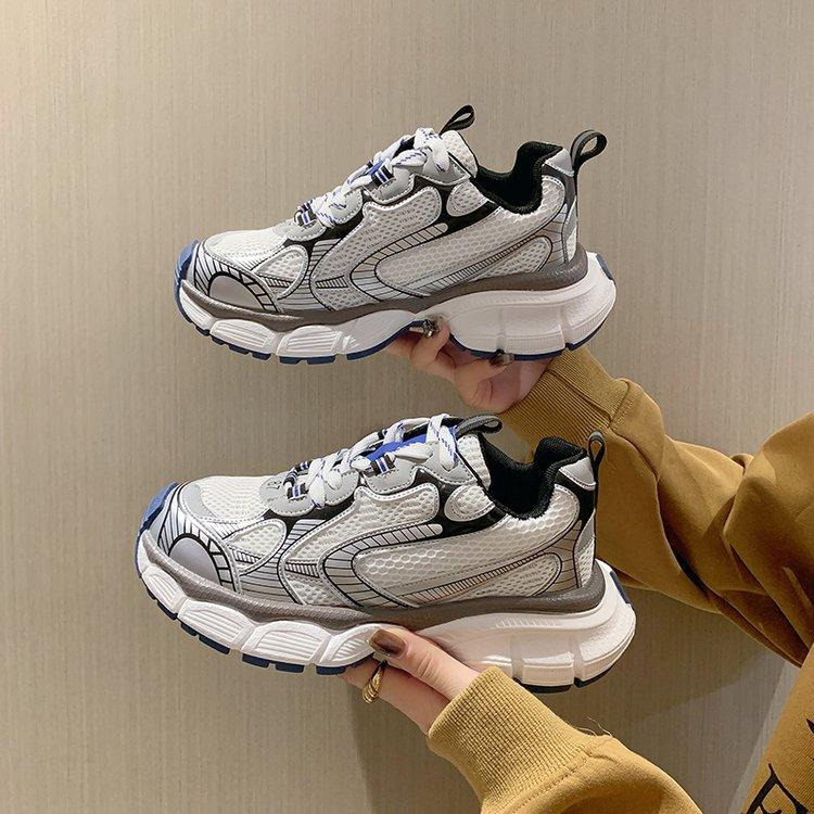 

Dad shoes women s spring and summer 2025 new platform sneakers small waist casual shoes heightening lace-up small black shoes 40 серебряный