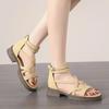 2025 Sandals Black Shoes for Women Summer Heels All-Match New Beige Comfort Beach Low Fashion Girls Flat Gladiator Clear Lace