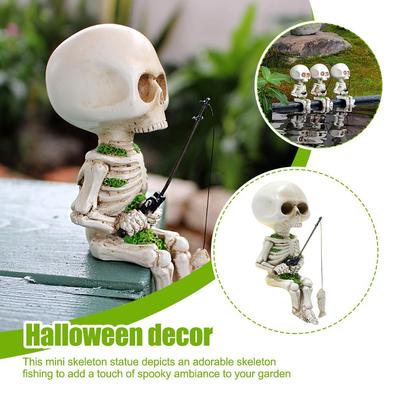 Halloweenská kostra rybařící figurka pryskyřičná socha vnitřní pryskyřičné zahradní figurky párty pro Halloween C4K2