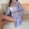 Opalovací krém Outwear Jednobarevné Univerzální Knoflíky Placket Ženy Plážový styl Šifon Top Šátek Dámské oblečení