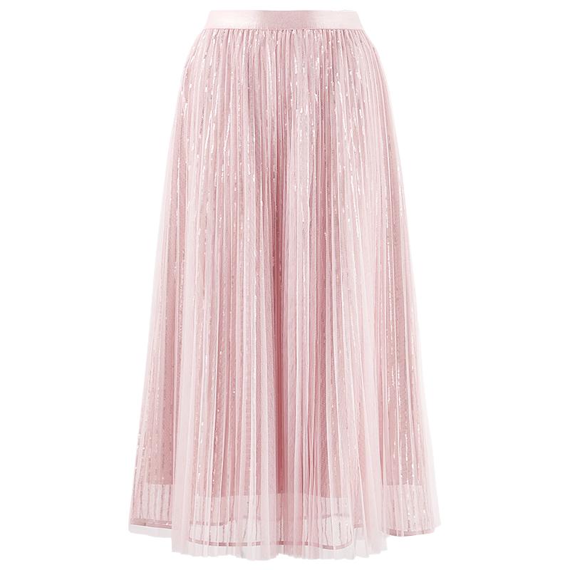 Sequin Embroidered Mesh A-line Midi Skirt XL