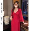 [Strict Selection] Deep V-neck sexy ice silk pajamas summer pure desire temperament morning robe with chest pad lace hanging skirt