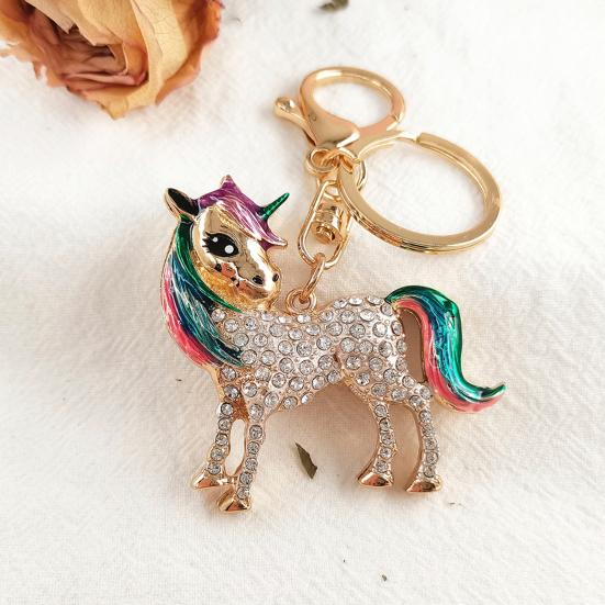 Horse Keychain Colorful Sparkling Rhinestones Horse Charm Key Chain Bags Backpacks Cars Good Luck Mascot