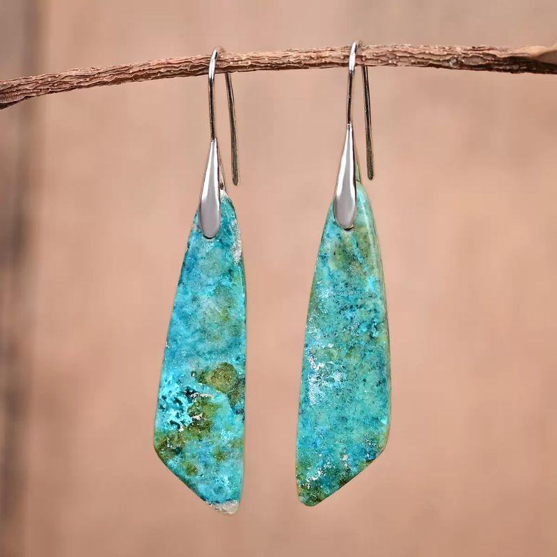 

New Chinese Style 2025 All Year Round Easiest for Match High Quality Natural Stone Geometric Pendant Celite Earrings Earring Ornament Jewelry Sky Cyan Silver Hook (4 days delivery)