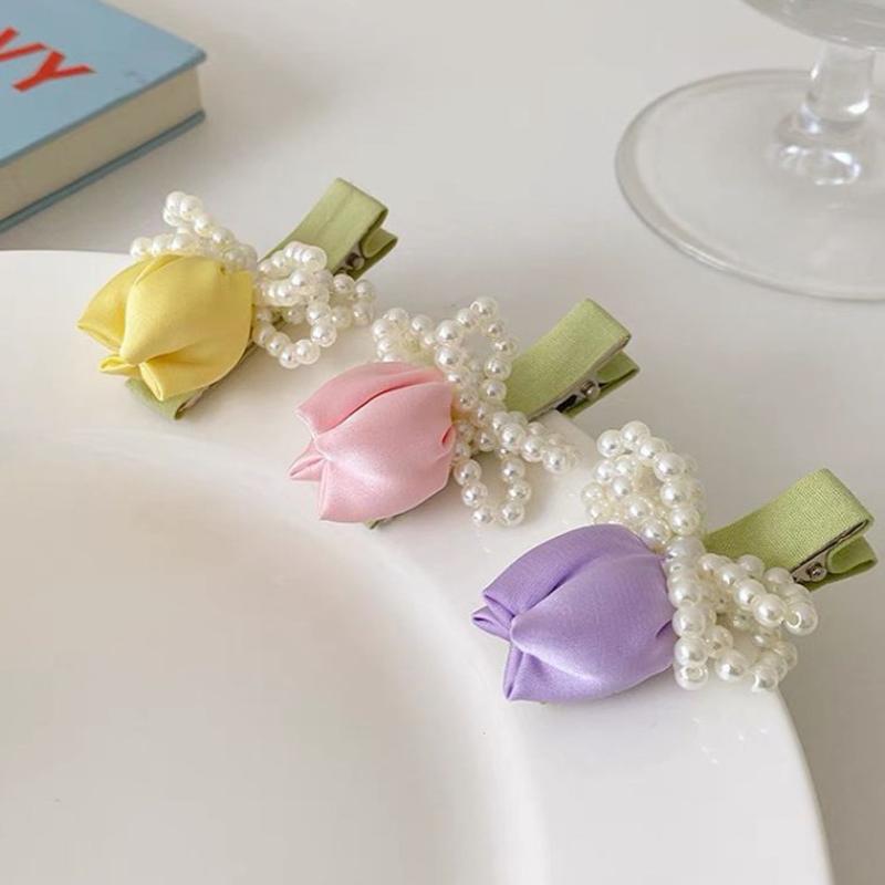 Gentle Diary~ Tulip Pearl Hairpin Fairy Mori Fairy Beauty Premium Sense Niche Bangs Side Headdress Hairpin