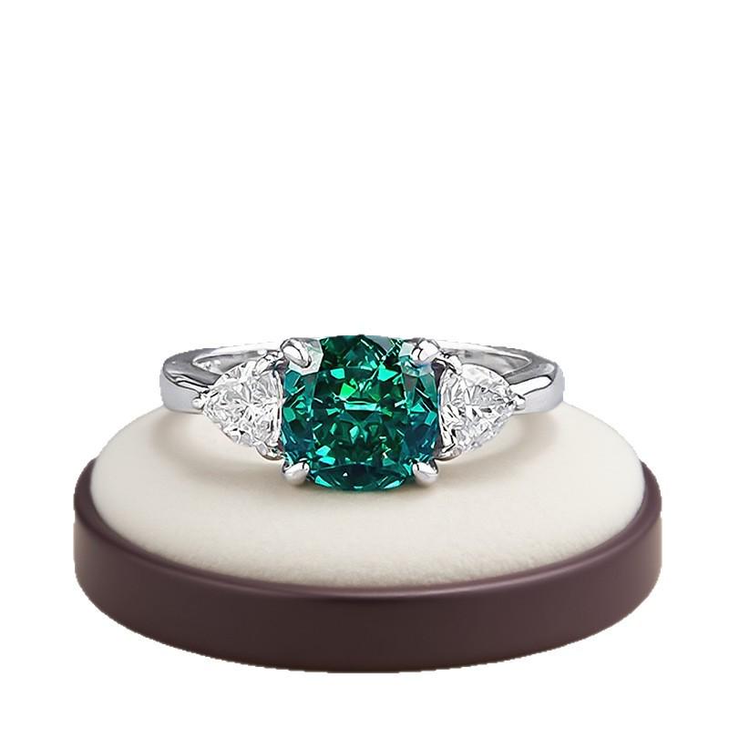 Hui Zhiyi S925 Silver Ice Flower Cut Ring with Paraiba Tourmaline and 2-Carat High Carbon Diamond