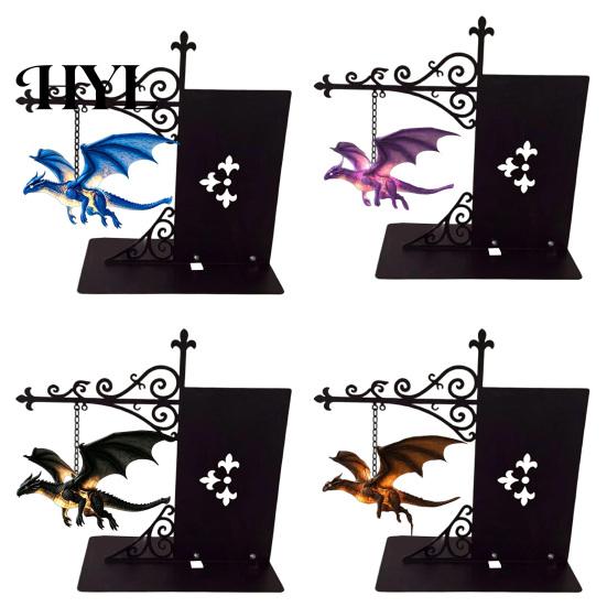 Dragon Sculpture with Stand Magical Flying Bookshelf Lamp, Warm Hanging Night Light, Fantasy Desk Wall Ornament Reading Nook Decor, Unique Gift