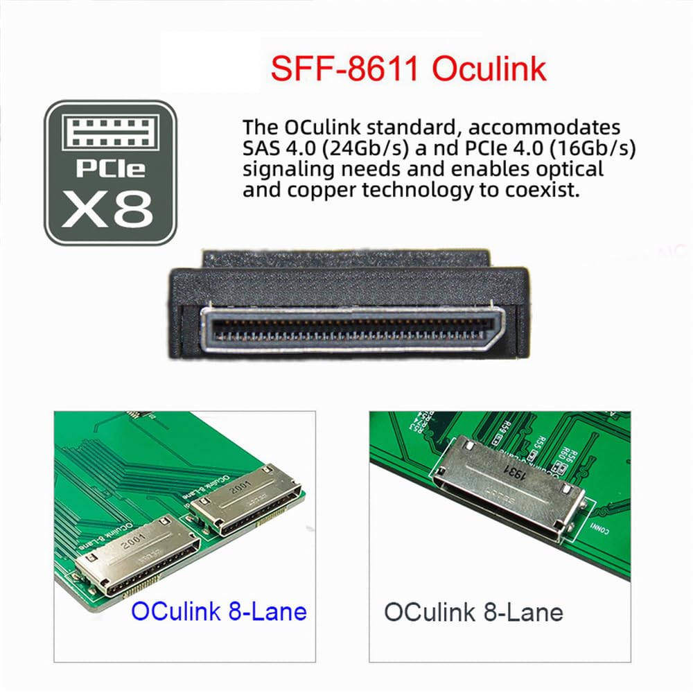 Cablecc Oculink PCIe Data Active Cable 8i To 8i 8X Slimline SSD 50cm PCI-Express SFF-8611 SFF-8654