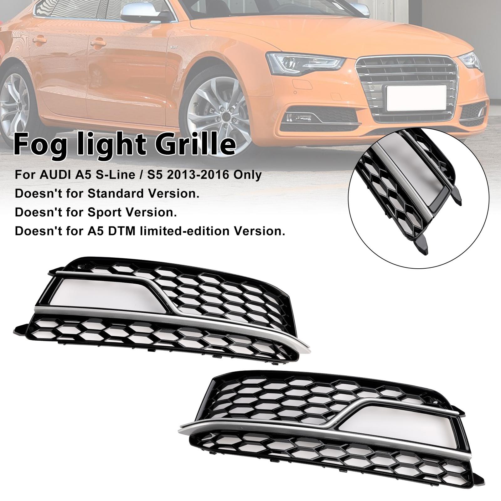 2PCS Front Fog Lamp Black Grill Grille Fit A5 S-Line S5 2013-2016