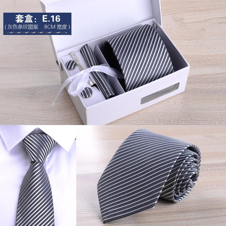 Men'S Six-Piece Formal Business Black 8Cm Striped Hand-Tie Groom Wedding Gift Box