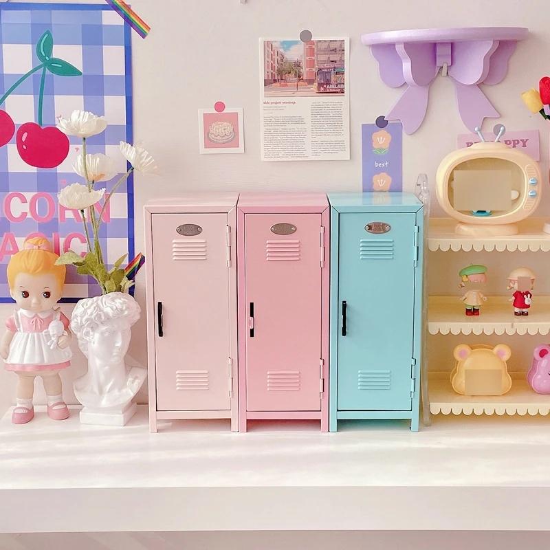 Suport de depozitare de birou drăguț Dulap de fier dreptunghiular Coș de depozitare Cutie organizatoare pentru cosmetice de culoare pură Cutie de depozitare pentru colecția de anime pentru fete