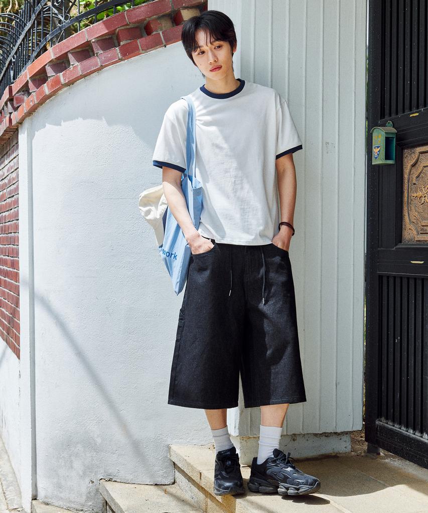 GLW [Unisex] Non-Faded Bermuda Denim Pants Black
