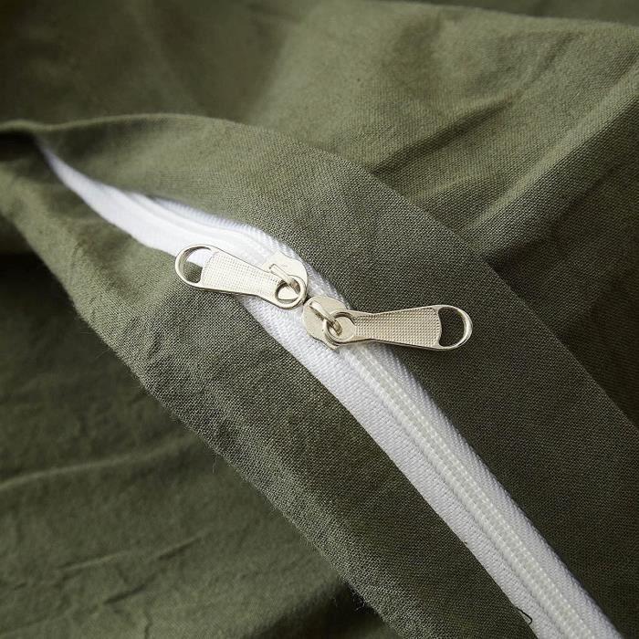 Housse de Couette - Sedefen - 220x240 cm - Vert Olive - Coton Lavé - 2 Taies 65x65 cm