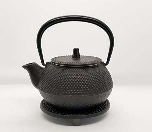 Iwachu Iron Teapot/Kettle Set, Type 3, New Arare Pattern, Black Baked Finish, 0.32L, No Enamel Coating, Suitable for Direct Flame, Nambu Ironware, 161