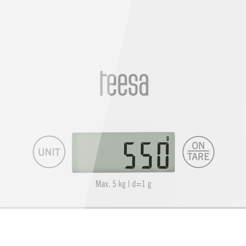 Teesa Lcd White Glass Kitchen Scale With Tare