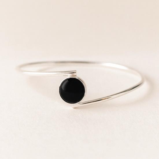 925 Sterling Silver Black Onyx Bypass Bangle: Handcrafted Minimalist Everyday Wear Bracelet