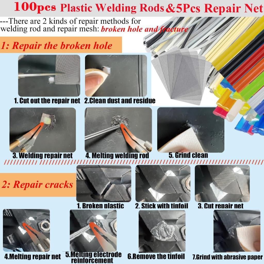 Upgraded 220W Plastic Welder Kit, 2-in-1 Repair Tool with Hot Stapler and Rods for Car Bumper Fix