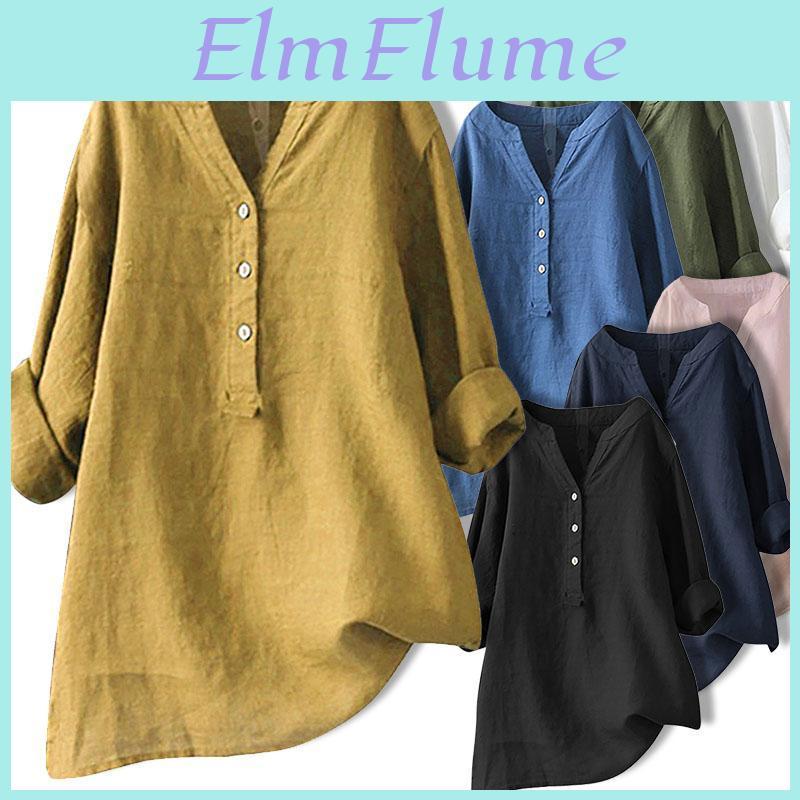 Vintage Tunic Button Front Women Shirts Loose Casual Long Sleeve Irregular Blouse Tops