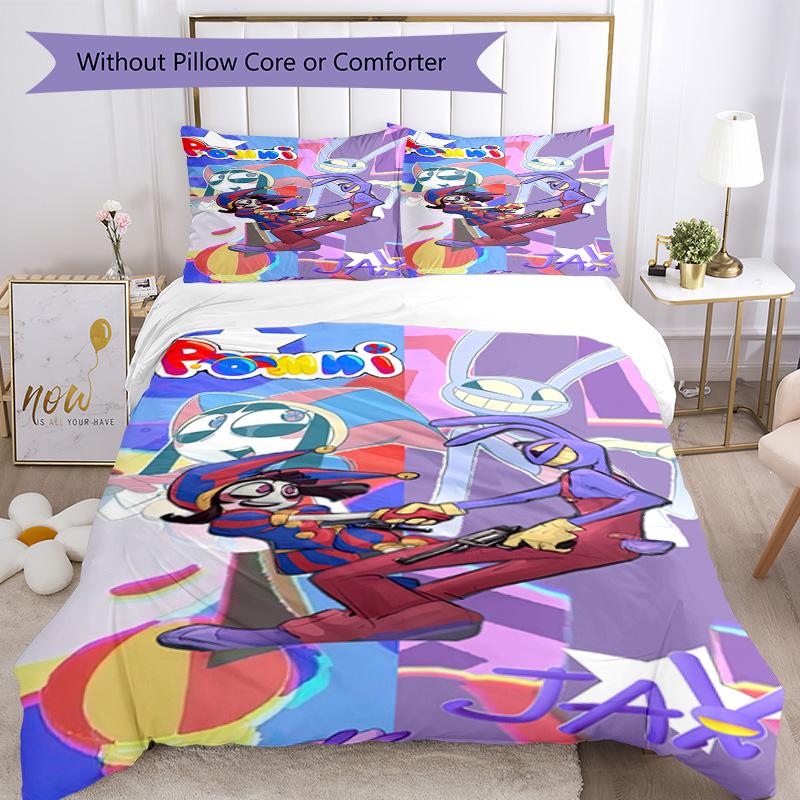 Digitale Circus Beddengoed Set Ademende Dekbedovertrek met Kussenslopen Decoratief Beddengoed voor Slaapkamer Huisdecoratie Verjaardagscadeau