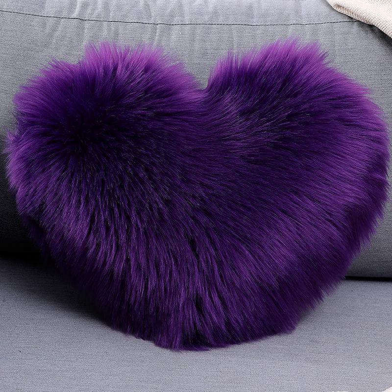 Heart-Shaped Plush Lumbar Pillow with Faux Wool Insert - Sofa & Office Backrest Cushion