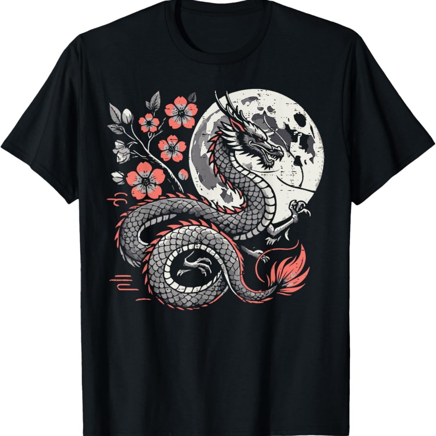 

Dragon Sakura Moon Cherry Blossom Men Women Kids T-Shirt S чёрный